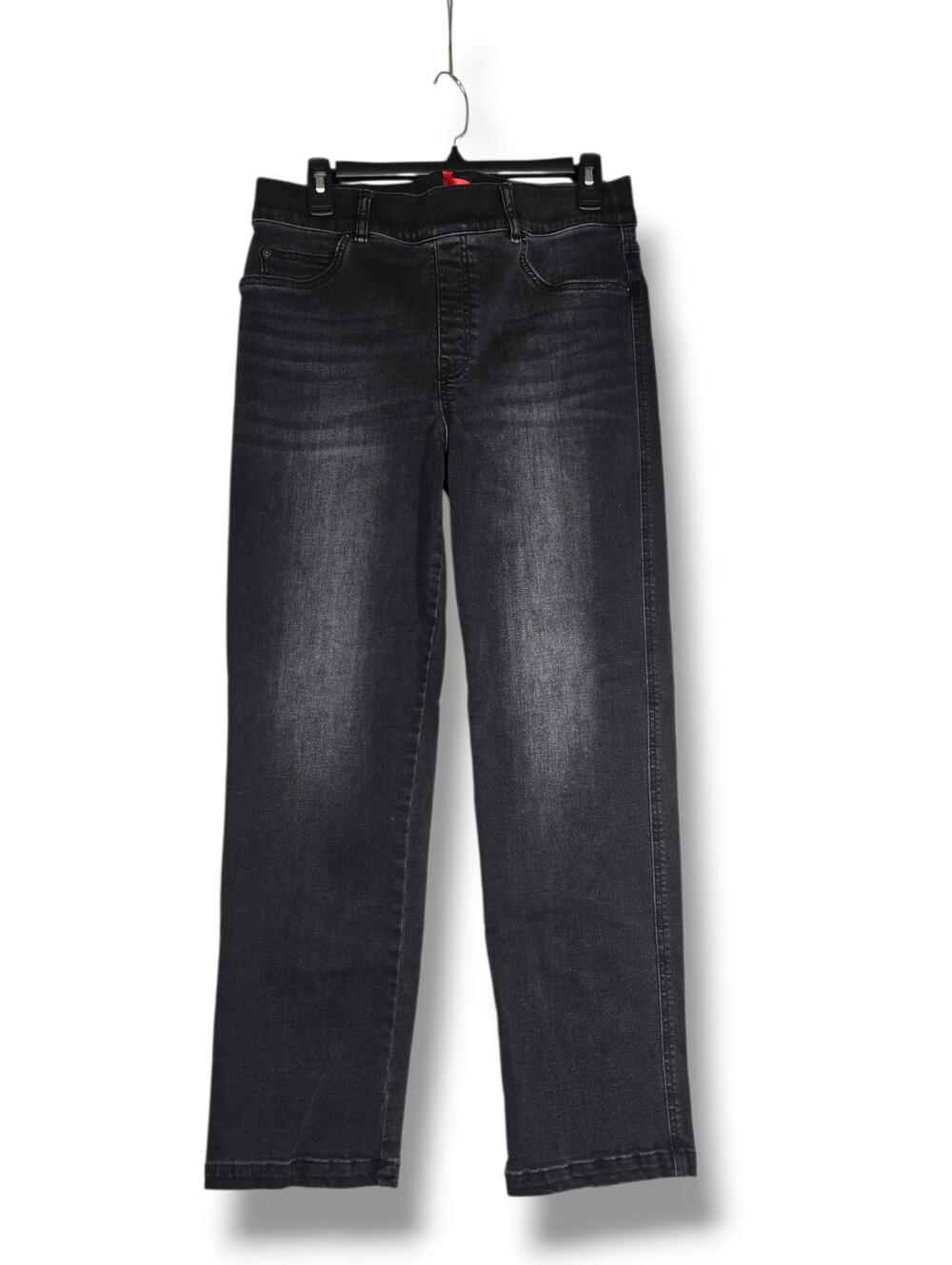 SPANX Straight Leg High Rise Jean Vintage Black Stretch Denim Women's size Large